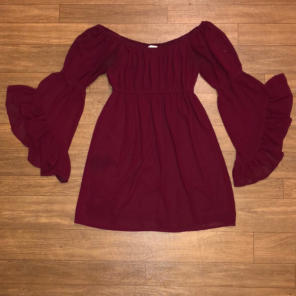 Off The Shoulder Long Sleeve Mini Dress